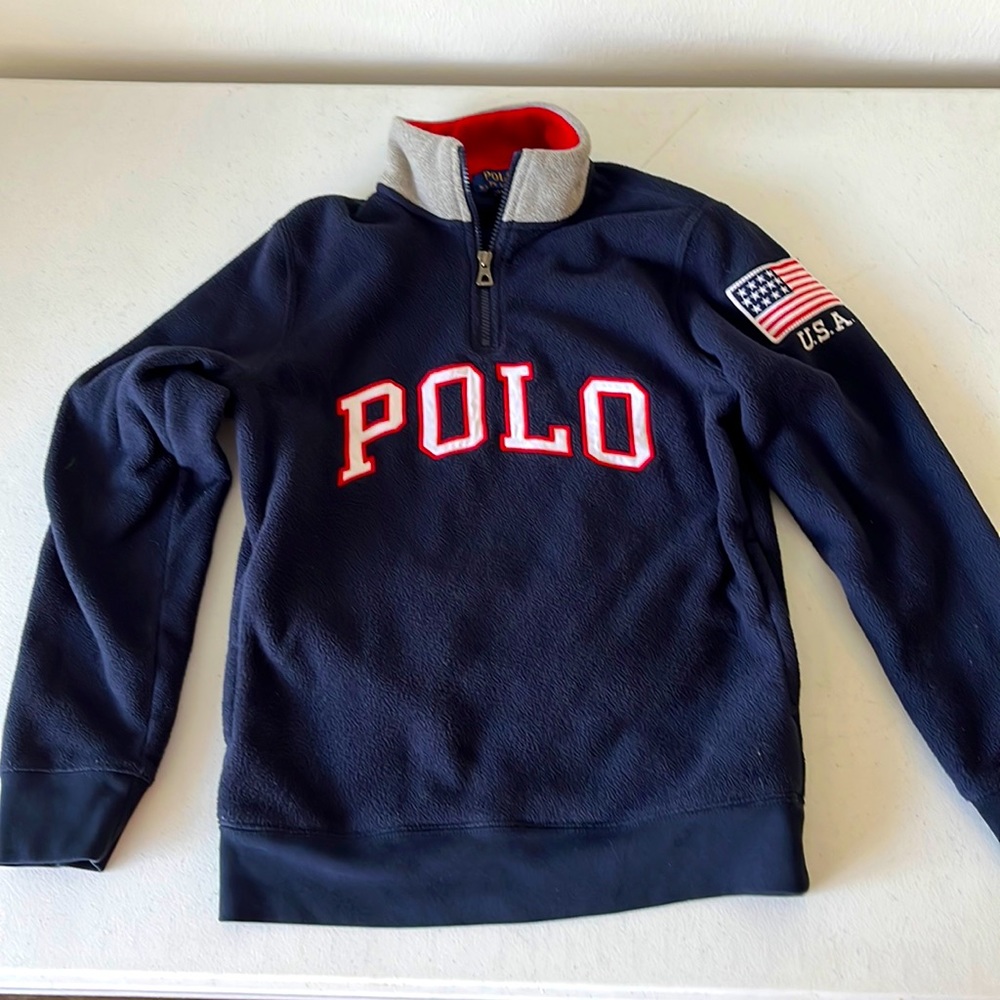 Navy USA Polo Ralph Lauren Fleece Hybrid Mockneck Jacket